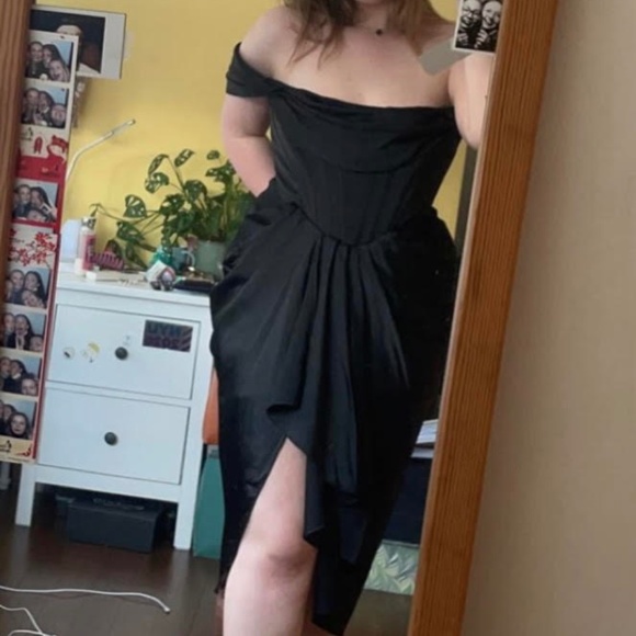 Black Satin House of Cb Janis Corset Midi Dress - Picture 6 of 6